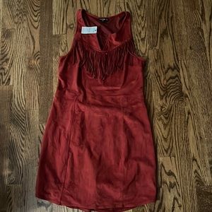Women’s express red tassel tank top dress suede